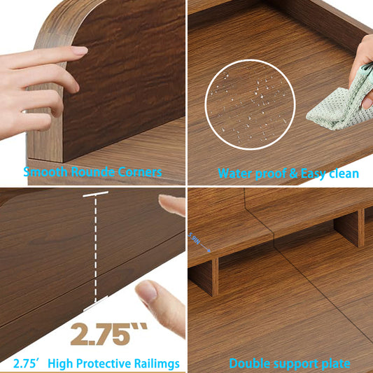 Washer Dryer Countertop With Non-slip Pads, Laundry Wood Shelf Topper With Edge, 54Width X 27.5 Depth Double Layer Organizer For Washer And Dryer Laundry Hamper Counter Storage Organization WALNUT