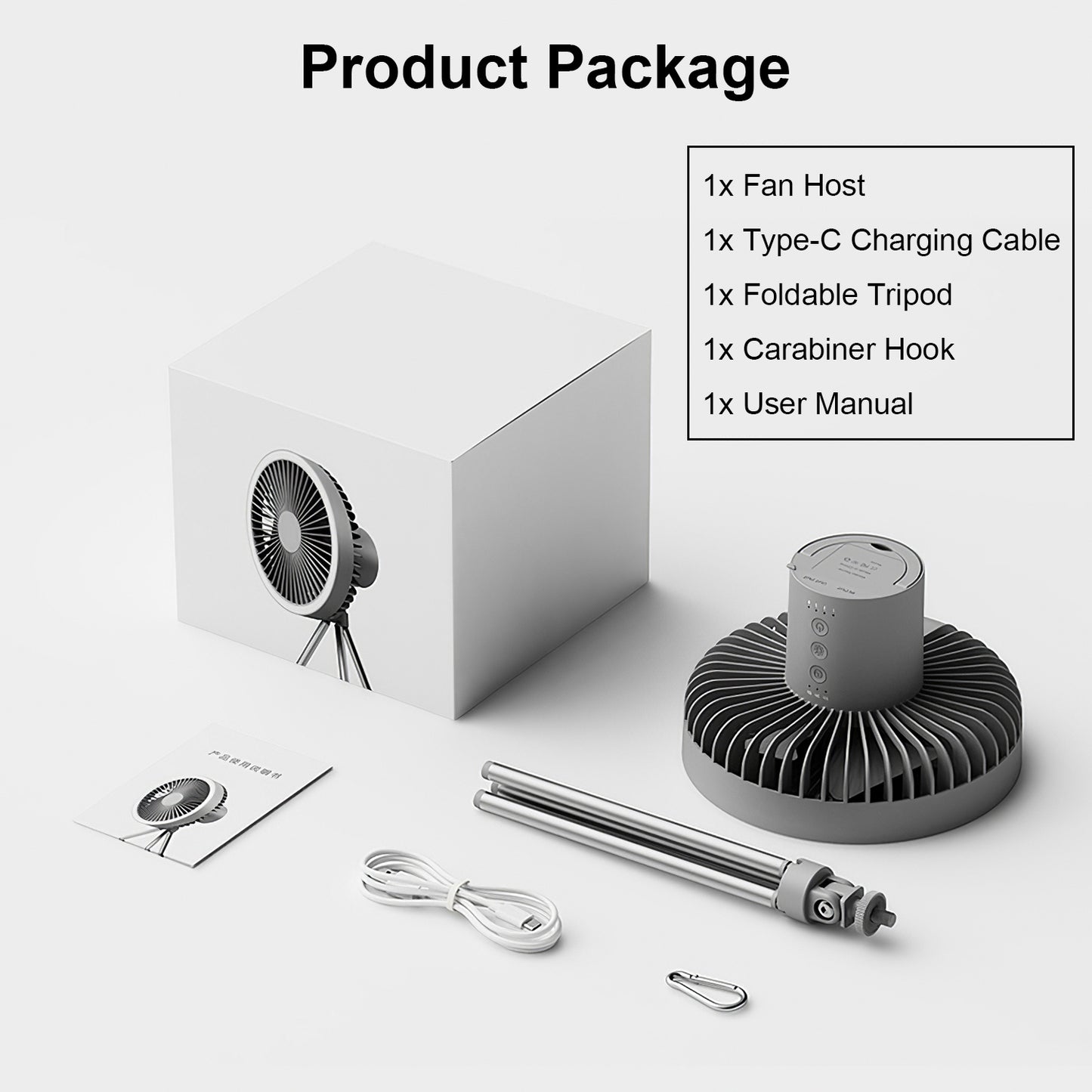 Camping Fan With Lantern Rechargeable Battery Powered Portable Tripod Fan For Tent With Hanging Hook Carabiner Emergency Power Bank Desk Fan With Timer Speed Brightness Setting