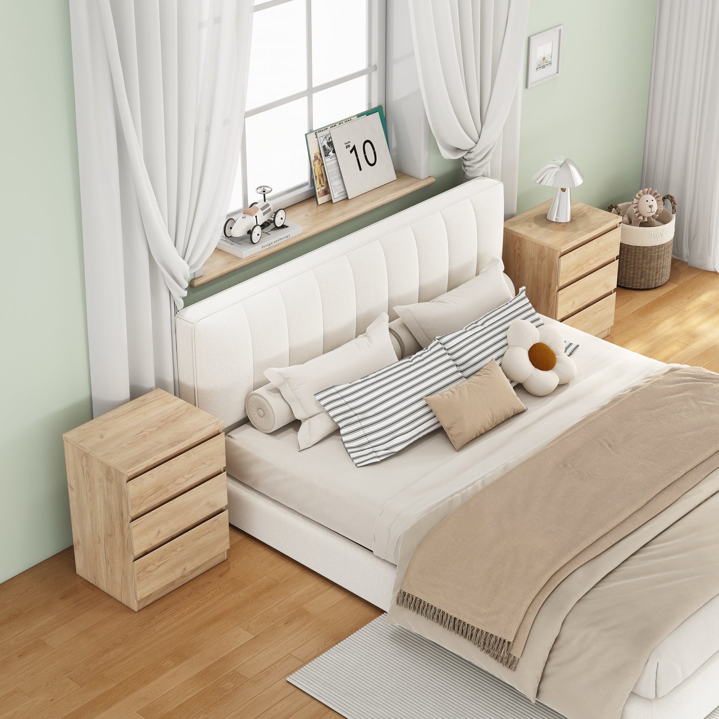 19.7-Inch Natural Nightstand With 3 Drawers,Set Of 2,Beside Table With Drawers Handle Free Design,Thickened Top Plate,Small Side Table Storage Cabinet 3 Drawer Night Stand For Bedroom,Living Room