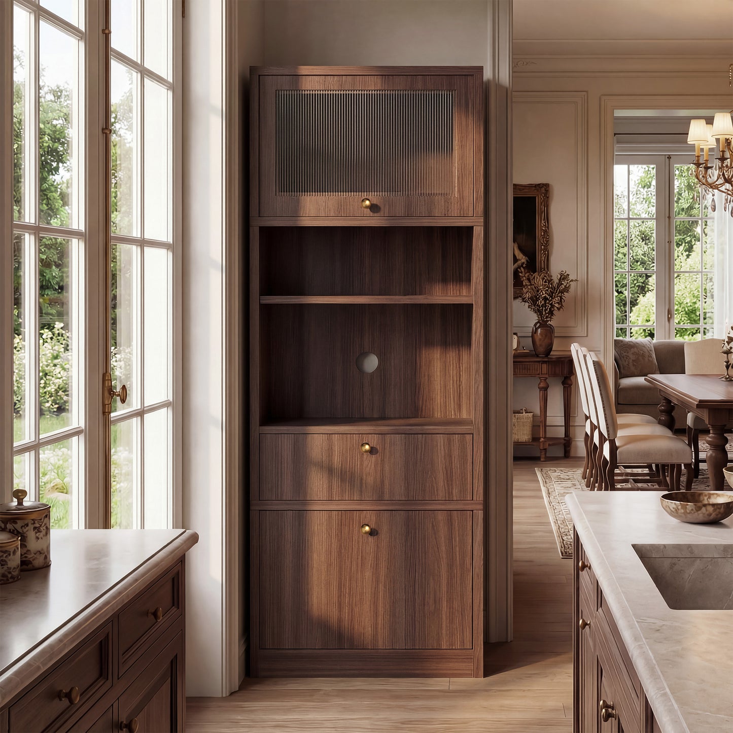 Tall Pantry Cabinet 71 Inch Freestanding Storage Cabinet With Doors And Shelves, Adjustable Shelves, Drawer & Anti-Tip Kit, E1-Grade Wood, Walnut For Kitchen Pantry, Bathroom Storage Cabinet