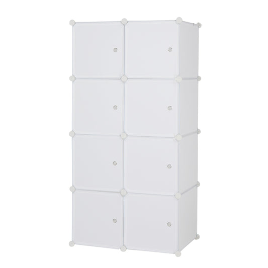 Deepened 4-layer 8-compartment Cube-shaped Wardrobe With 1 Hanging Rod, Plastic And Steel Wire, 72x47x142cm, Natural White Door, Natural White Cabinet Body, N001, Freely Assembled, DIY Style.