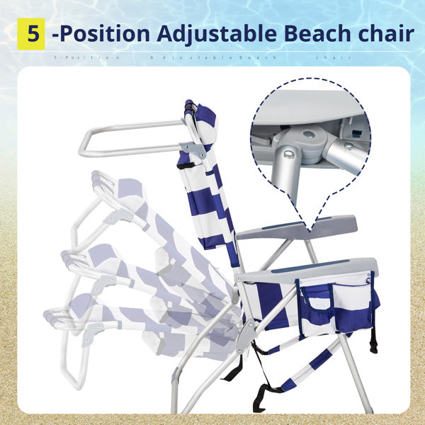 63x70x99cm Heightened Oxford Cloth Silver White Aluminum Tube Bearing Beach Chair Blue Stripes