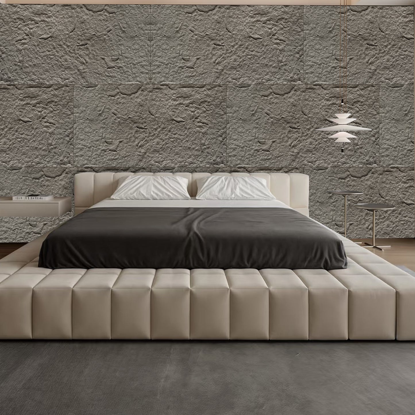 3D Faux Stone Wall Panels, 6 PCS PU Wainscoting Panel For Interior Wall Decor, Flame-resistant & Lightweight & Waterproof, For TV Wall, Office, Living Room,  47.24  X 23.62  Stone Skin  Charcoal Grey