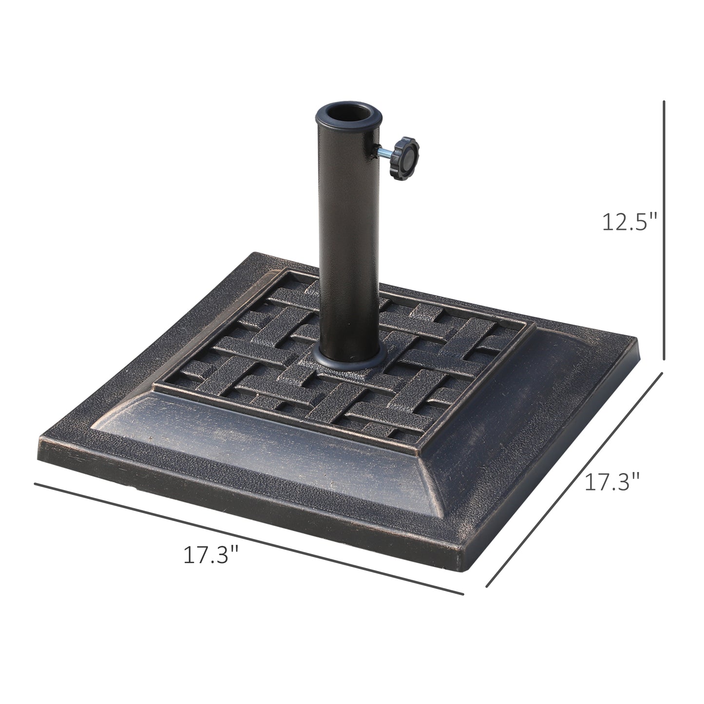 20 Lbs Patio Market Umbrella Base Stand Resin Parasol Holder Square With Beautiful Decorative Pattern & Easy Setup, For Φ1.5", Φ1.89" Pole, For Beach, Lawn, Deck, Backyard, Garden, Bronze