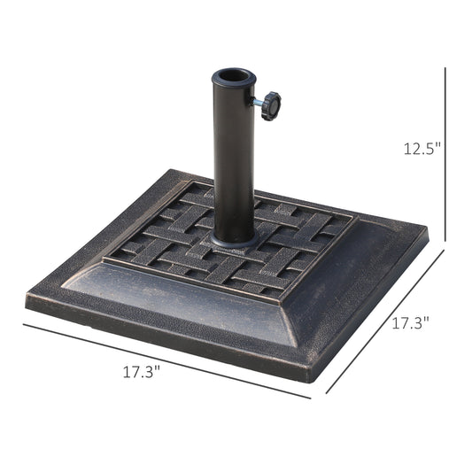20 Lbs Patio Market Umbrella Base Stand Resin Parasol Holder Square With Beautiful Decorative Pattern & Easy Setup, For Φ1.5", Φ1.89" Pole, For Beach, Lawn, Deck, Backyard, Garden, Bronze