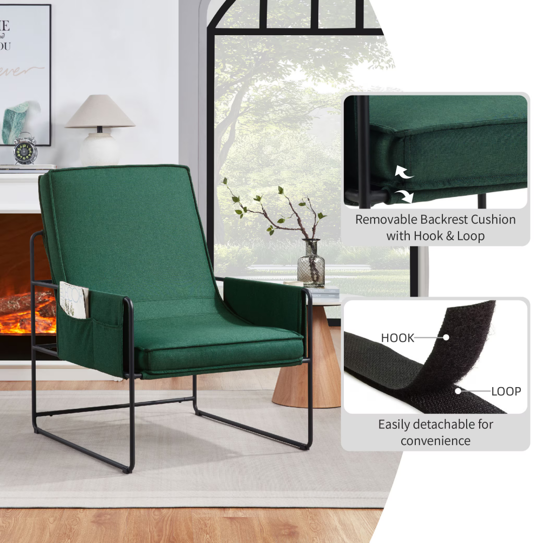 Sling Accent Chair,  Comfy Chair With Removable Cushion, Vanity Chair,  With Storage Bag For Living Room, Room Chair For Living  Room, Bedroom, Office, Green