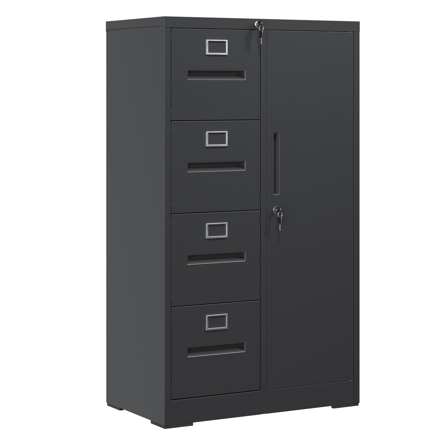 Metal Storage Vertical Filing Cabinet With Lock, Steel File Locker With 4 Drawers And 1 Door For School, Living Room, Bedroom, Office  Black