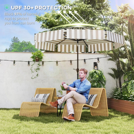 8.6FT Patio Umbrella, UPF 30 Outdoor Market Umbrella, 2-Tier Vented Patio Table Umbrella With Crank 8 Ribs, Tiltable Porch Umbrella For Garden Deck Poolside, Light Gray