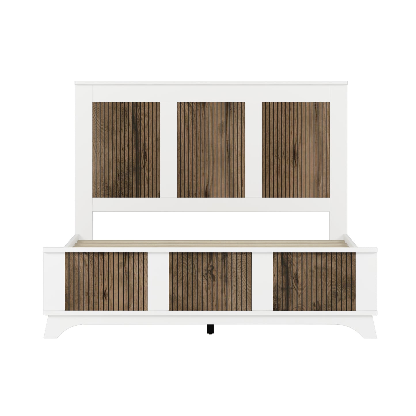 4-Pieces Bedroom Sets, Queen Size Farmhouse Platform Bed With Wooden Strip Stickers Decoration, Storage Nightstand And Dresser With Metal Handle, White Old SKU HL000191AAK