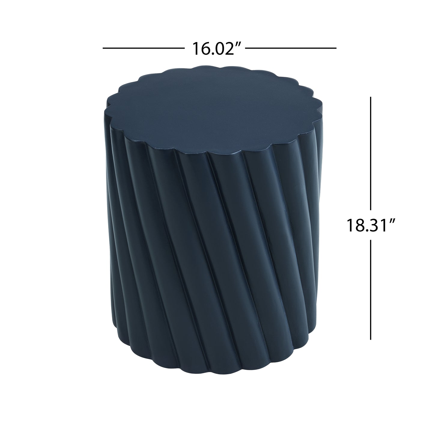 Modern Navy Blue Outdoor Table With Fluted Design - 16.02  Diameter, 18.31  H, MGO Material, 250 Lbs Capacity, Assembly-Free Accent Table Or Seat For Patio, Garden, Or Balcony