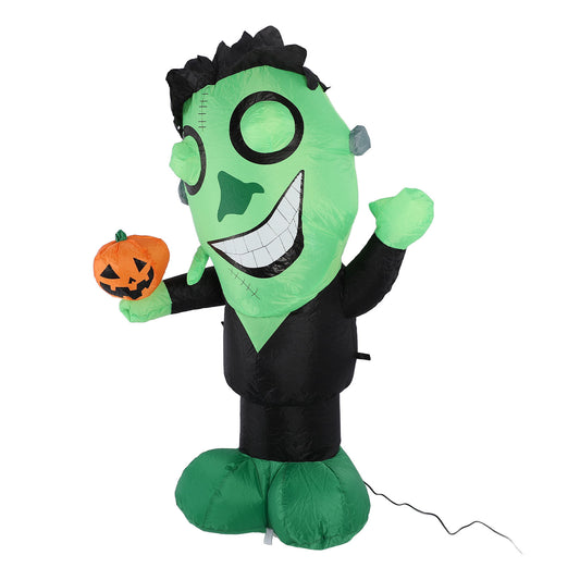 3.9ft Inflatable Green Monster With Pumpkin Big Eyes LED Lights Outdoor Yard Garden Lawn Holiday Party Decor IP44 Water Resistant US Plug 100‑120V
