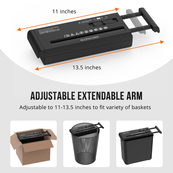 Small Home Paper Shredder, 6-page Strip-cut Shredder - Basketless Design, Portable Shredder, Featuring A Retractable Arm Design And Overheat Protection, Suitable For Home Office Use.
