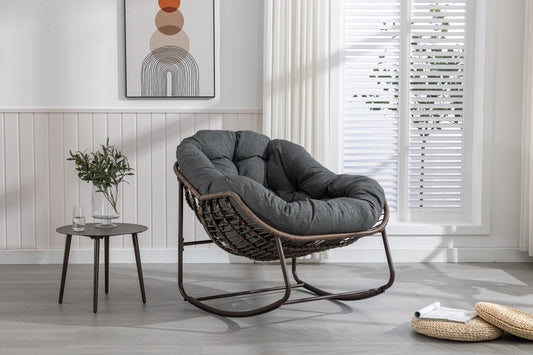 Outdoor Rattan Rocking Chair,Padded Cushion Rocker Recliner Chair Outdoor For Front Porch, Living Room, Patio, Garden, Grey
