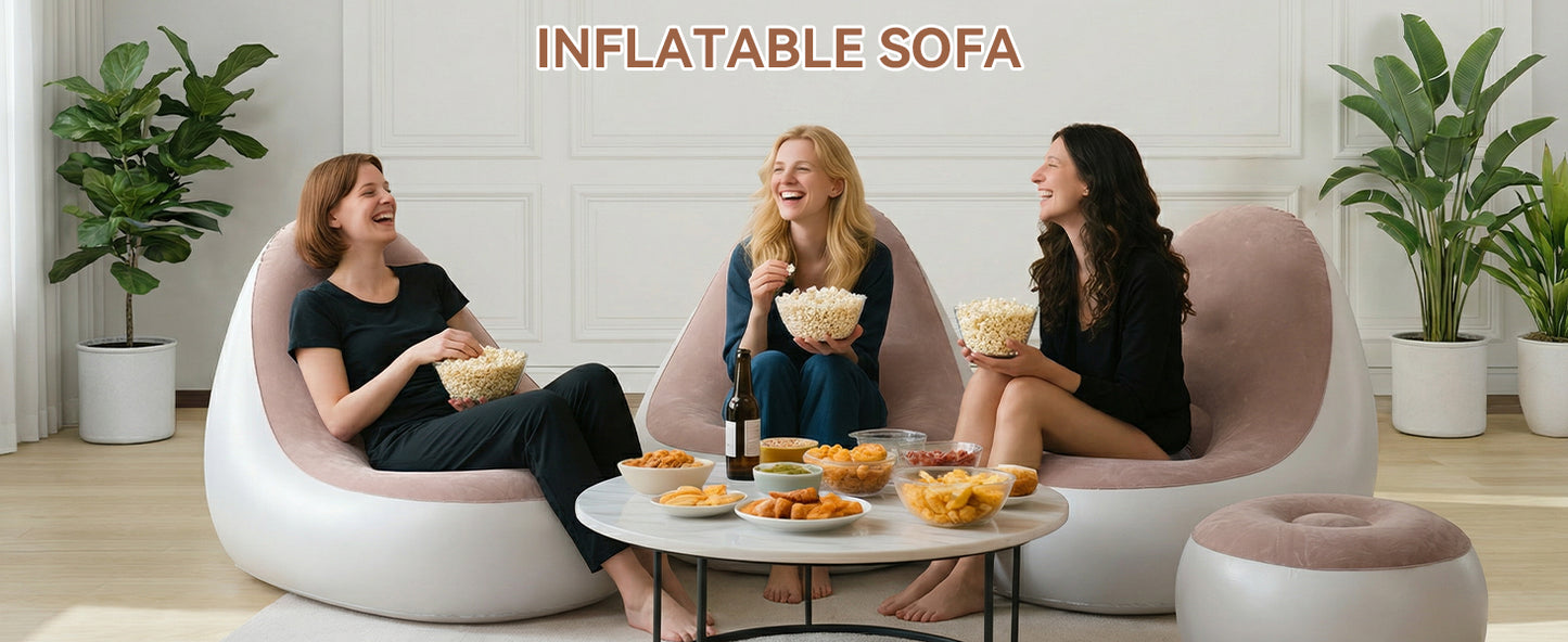 Inflatable Chair With Ottoman Flocked Water Proof Comfortable Blow Up Air Chair Brown