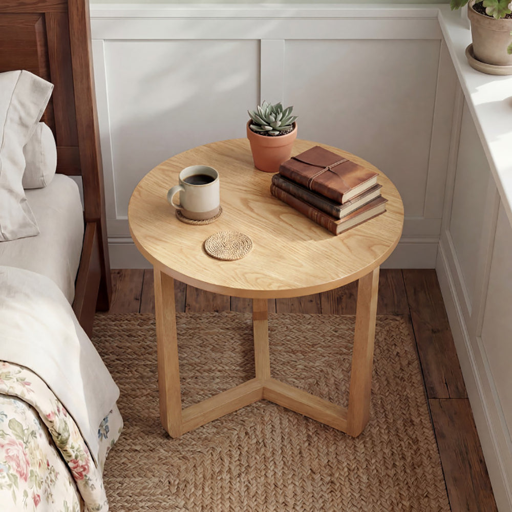 22.5 Inch Round Side Table Farmhouse End Table With Sturdy Rubber Wood Legs And Triangular Structure For Multiple Settings Including Living Rooms, Bedrooms And Reception Rooms
