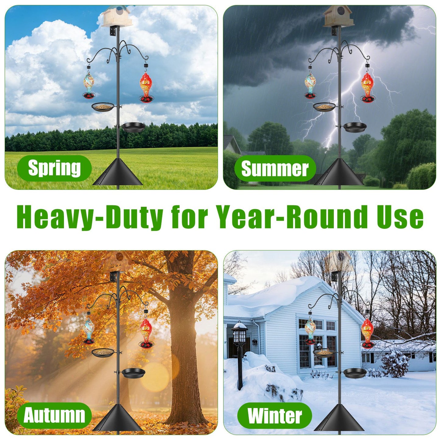 1Pc 94Inch Squirrel Proof Bird Feeder Pole Heavy-Duty Bird House Pole Outdoor Bird Feeding Station With 5 Adjustable Heights 4 Shepherd Hooks Top & Side Mount Brackets 5-Pronged Base