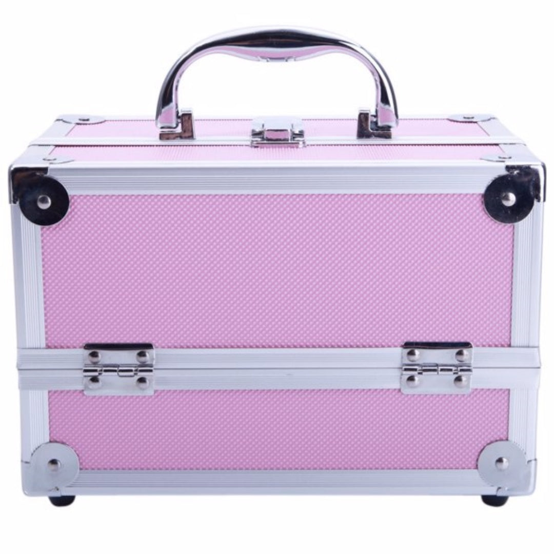 Portable Top-opening With Mirror, Aluminum Alloy, Pink, Makeup Box, SM-2176