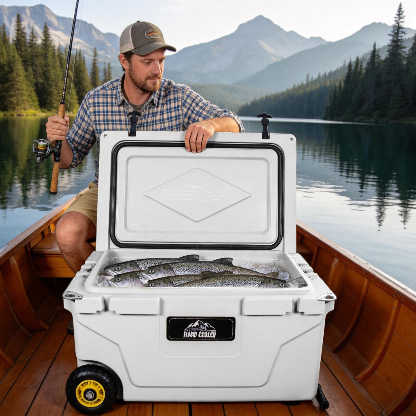 65 Quart White Cooler, Ultra-Tough Hard Shell Ice Chest - Heavy-Duty Insulated Portable Cooler With 6-Day Ice Retention For Camping, Job Site, Tailgating, Beach & Fishing