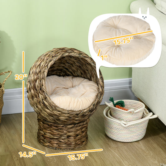 Handwoven Elevated Cat Bed With Soft Cushion & Egg Chair Shape, Basket Bed Kitty House With Stand, Raised Wicker House For Indoor Cats, 20" H, Gray