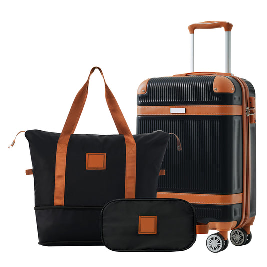 Hardshell Luggage Set 3-Piece, 20 Inch Carry-On Suitcase With Spinner Wheels TSA Lock, Lightweight Durable ABS For Travel Business, Black