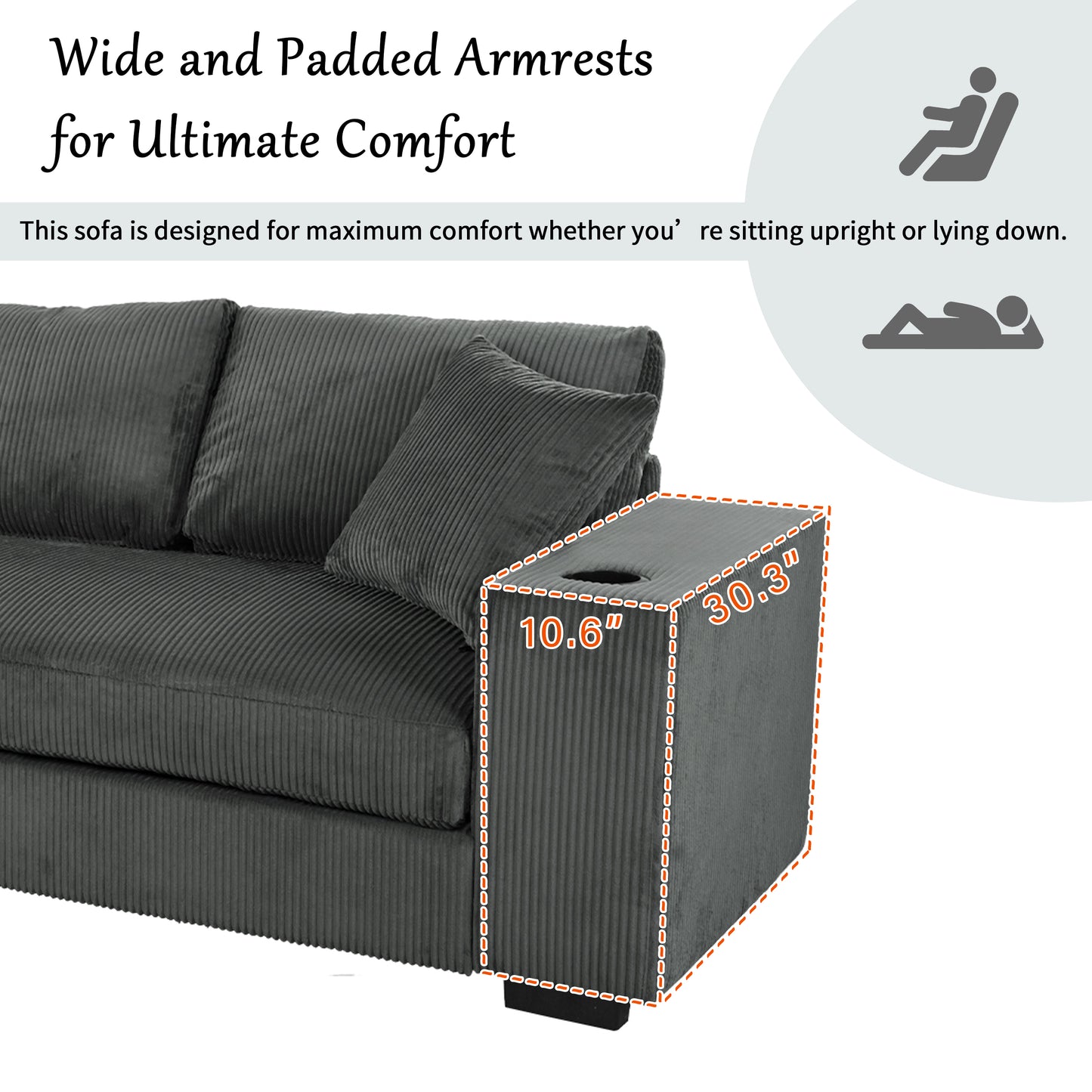 Mirod Large Sectional Sofa With Thick Cushions, And Built-in Cup Holders & Charging Ports