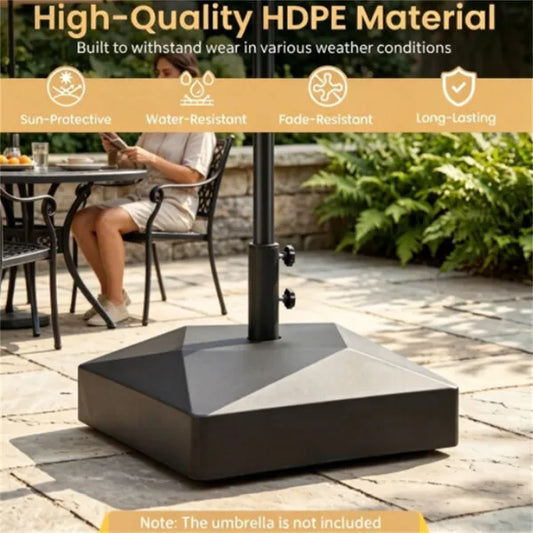 Fillable Patio Umbrella Base With 4 Rolling Wheels & Locks, Heavy Duty Water Sand Weighted HDPE Umbrella Stand Universal For 6-10ft Outdoor Umbrella