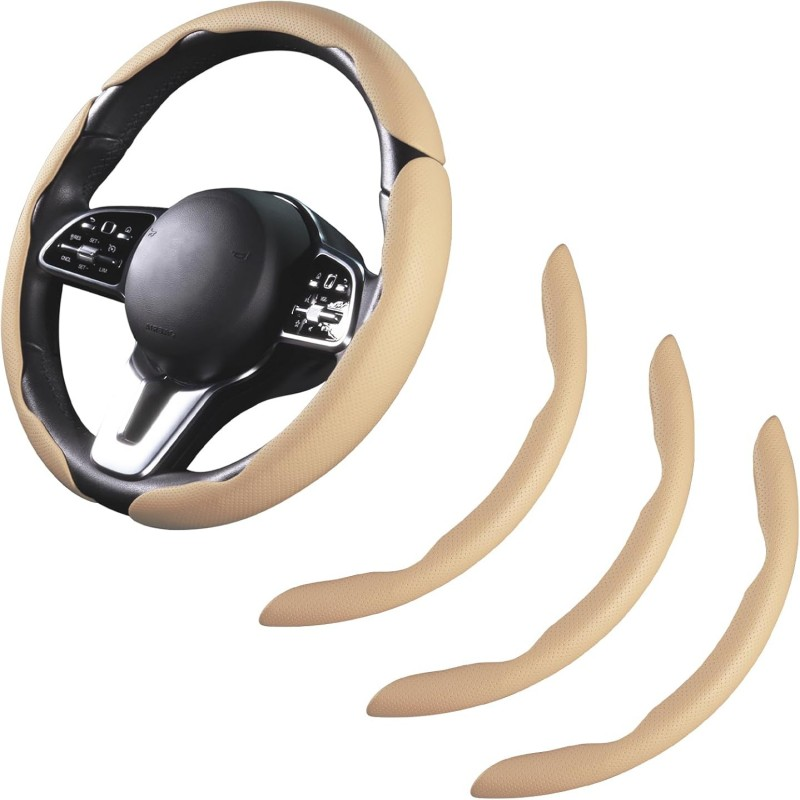 Car Steering Wheel Cover - Leather Snap-on Three-piece Set - Anti-slip Protection Cover - Steering Wheel Control Accessory - Universal Style - White