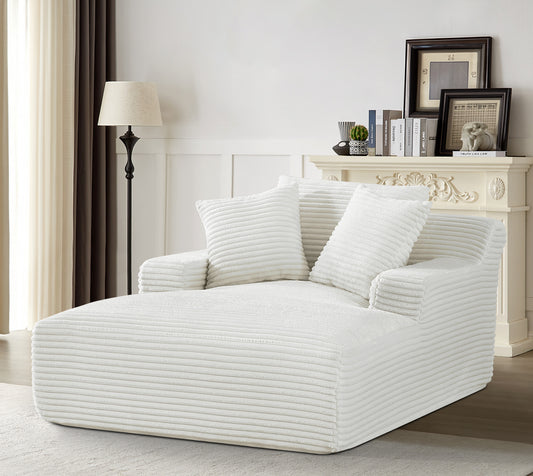 Cloudline Oversized Chaise Lounge Chair In Soft Corduroy, Modern Comfy Couch With Full Foam Cushioning, Cozy Sleeper Sofabed For Living Room, Bedroom, No Assembly Required, Ivory