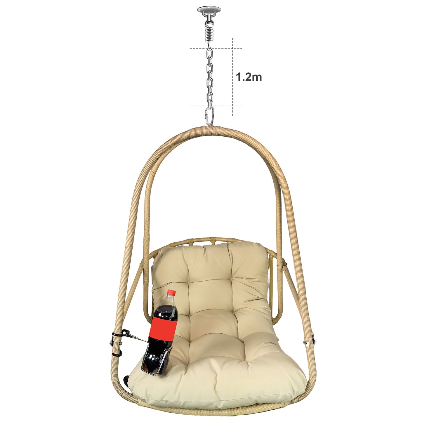Swing Egg Chair Without Stand Indoor Outdoor Wicker Rattan Patio Basket Hanging Chair With C Type Bracket , With Cushion And Pillow,Patio Wicker Folding Hanging Chair  Special Construction Cup Holder