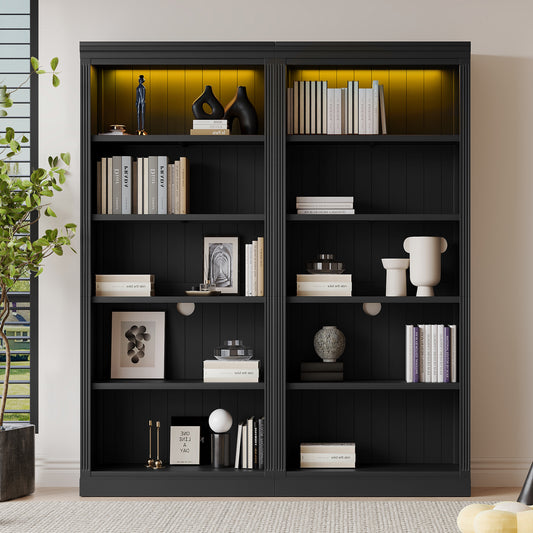 83 Tall Wood Bookcase Suite With Light Strip ,5-Tier Home Decor Bookcase Suite With Adjustable Shelves,Storage Organizer,Free Standing Storage Shelves Suite For Living Room,Home Office,Black
