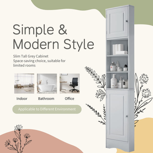 Multi-Functional Corner Cabinet Tall Bathroom Storage Cabinet With Two Doors And Adjustable Shelves, Open Shelf, Grey