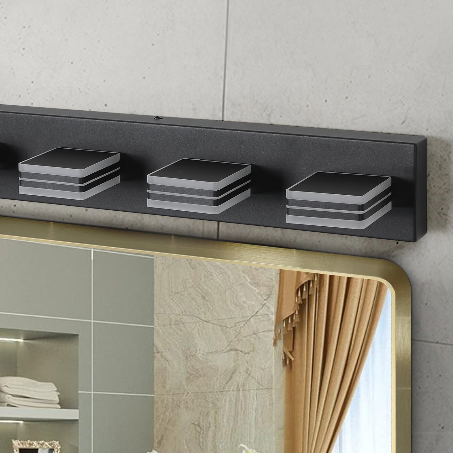 45in  Modern Black 7-Light LED Vanity Light, Square Acrylic Lampshades Wall Mount Fixture For Bathroom, Mirror Lighting