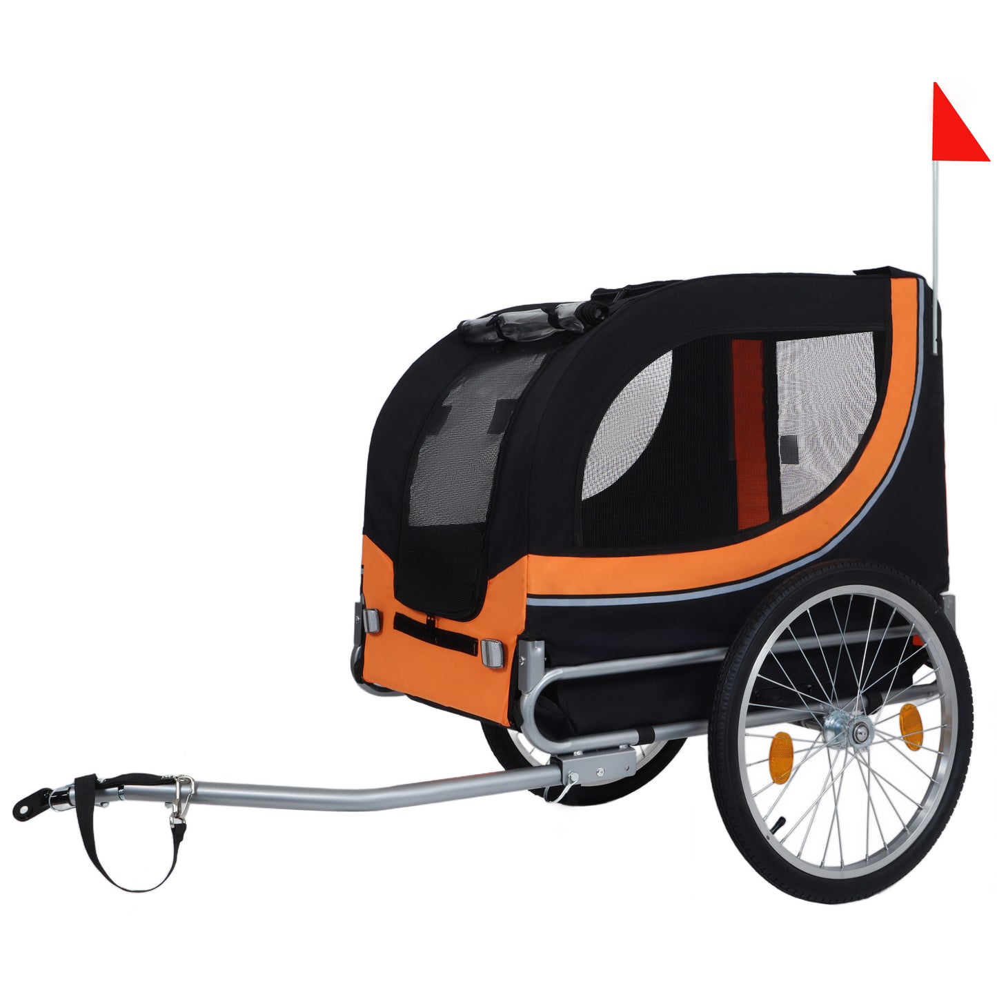Large Folding Bike Trailer For Dogs - 66LB Capacity All-Terrain Pet Carrier, Durable Steel Frame For Cycling, Jogging, Camping & Outdoor Adventures, Black- Orange