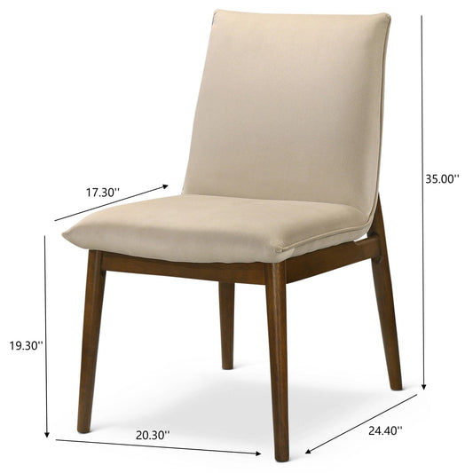 Monza Beige Velvet Dining Chair   Set Of 2   For Dining Room, Kitchen, Restaurant, Banquet, Bar Padded Chairs Armless Design With Solid Wood Legs