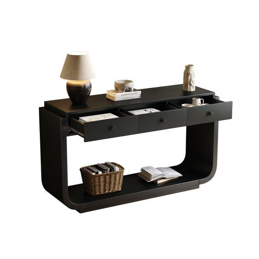 Classic-Style Console Table, 3 Storage Drawers, Display Shelf, Curved Legs, Painted Finish, Entryway Hallway Living Room, Black