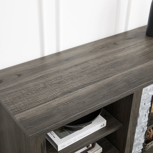 Large TV Stand TV Desk Storage Rack With Faux Stacked Stone Surround,Media Console Table With Large Storage Cabinet,Modern TV Media Entertaionment Stand,GREY, 70.12 Wx15.35 Dx25.83 H