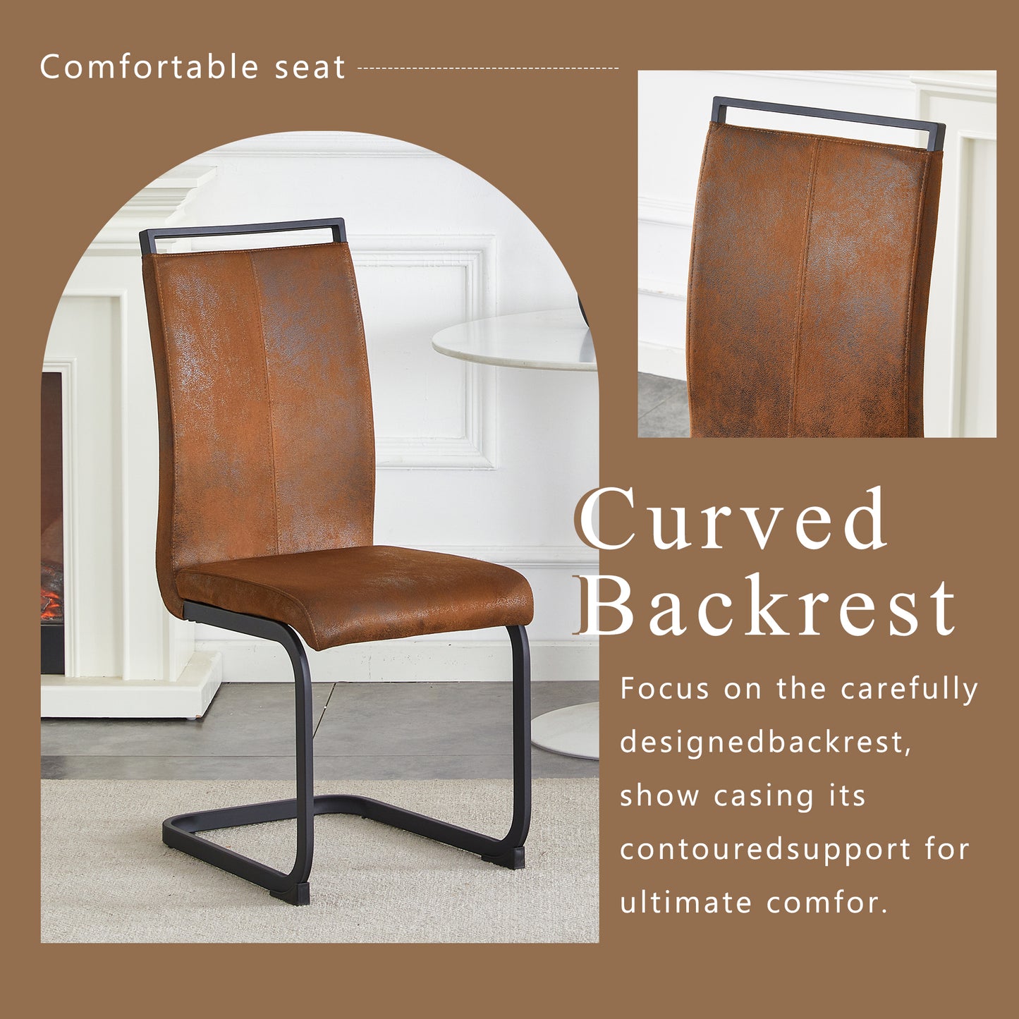 Set Of 4 Vintage Brown Tech Fabric Dining Chairs 39.3in High, 20.4in Ergonomic Backrest, 17in Deep Seat, Ideal For Dining Room, Cafe & Leisure Area, Stylish & Comfortable