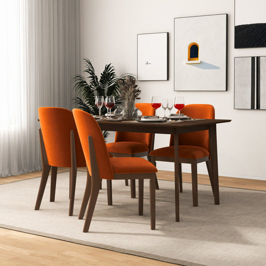 New Design Dining Kitchen Mid-Century Modern Chairs With Wood Legs Kaitlyn  Burnt Orange Velvet Dining Chair   Set Of 2   33