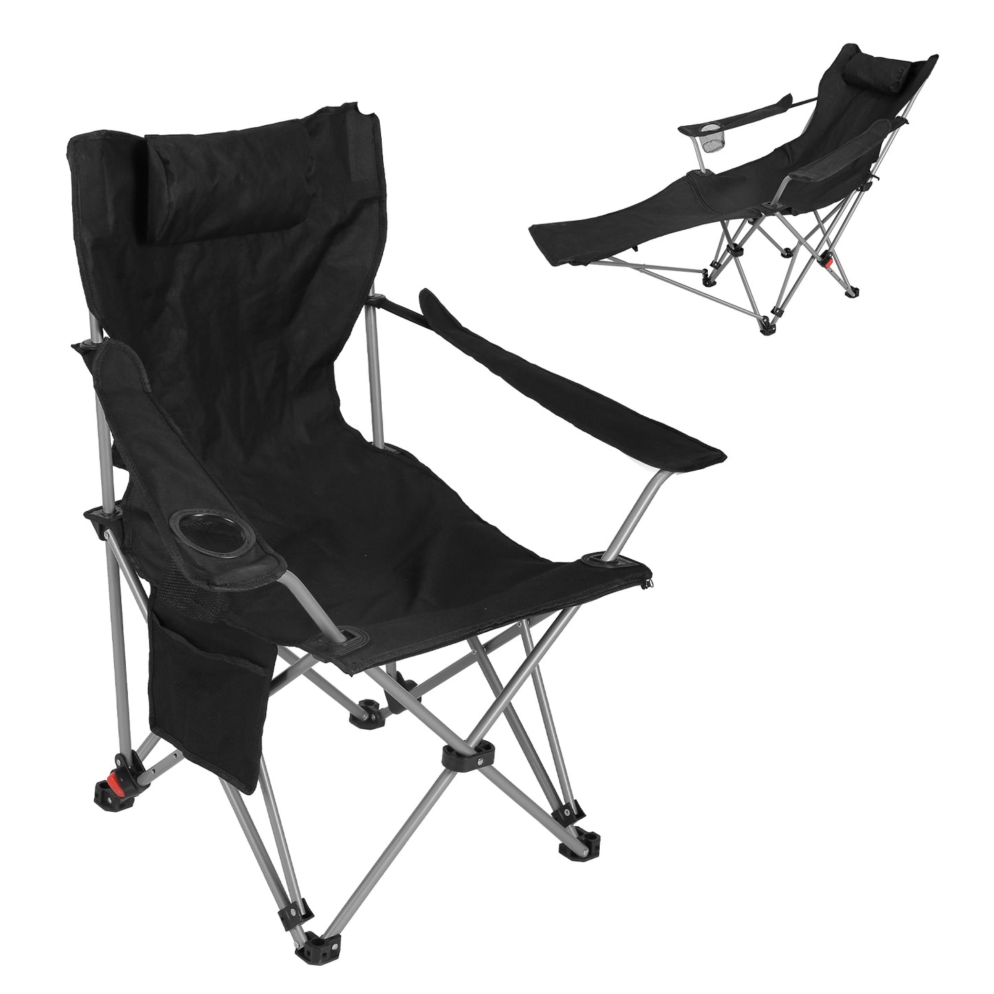 1Pc Reclining Camping Chair With Footrest 4-Position Adjustable Outdoor Folding Chair Heavy Duty Portable Camping Lounge Chair With Headrest Cup Holder & Side Pocket For Outdoor Beach Patio Travel