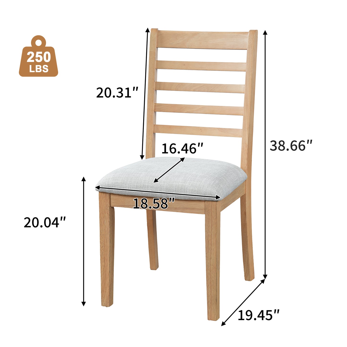 4-Piece Farmhouse Dining Chairs Set, Upholstered Dining Chairs With High Ladder Back, Classic Armless Chairs For Kitchen, Bedroom & Living Room, Natural