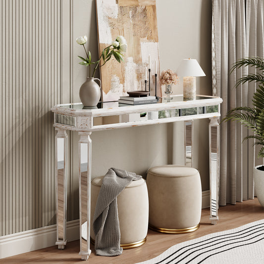 Mirror Console Table Vintage Wood Grain Carving Process Gorgeous And Noble For Entryway, Sofa Table,Living Room  48W X 32.3H X 18D