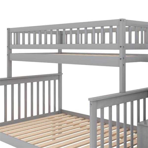 Twin Over Full Stairway Bunk Bed With Storage, Gray
