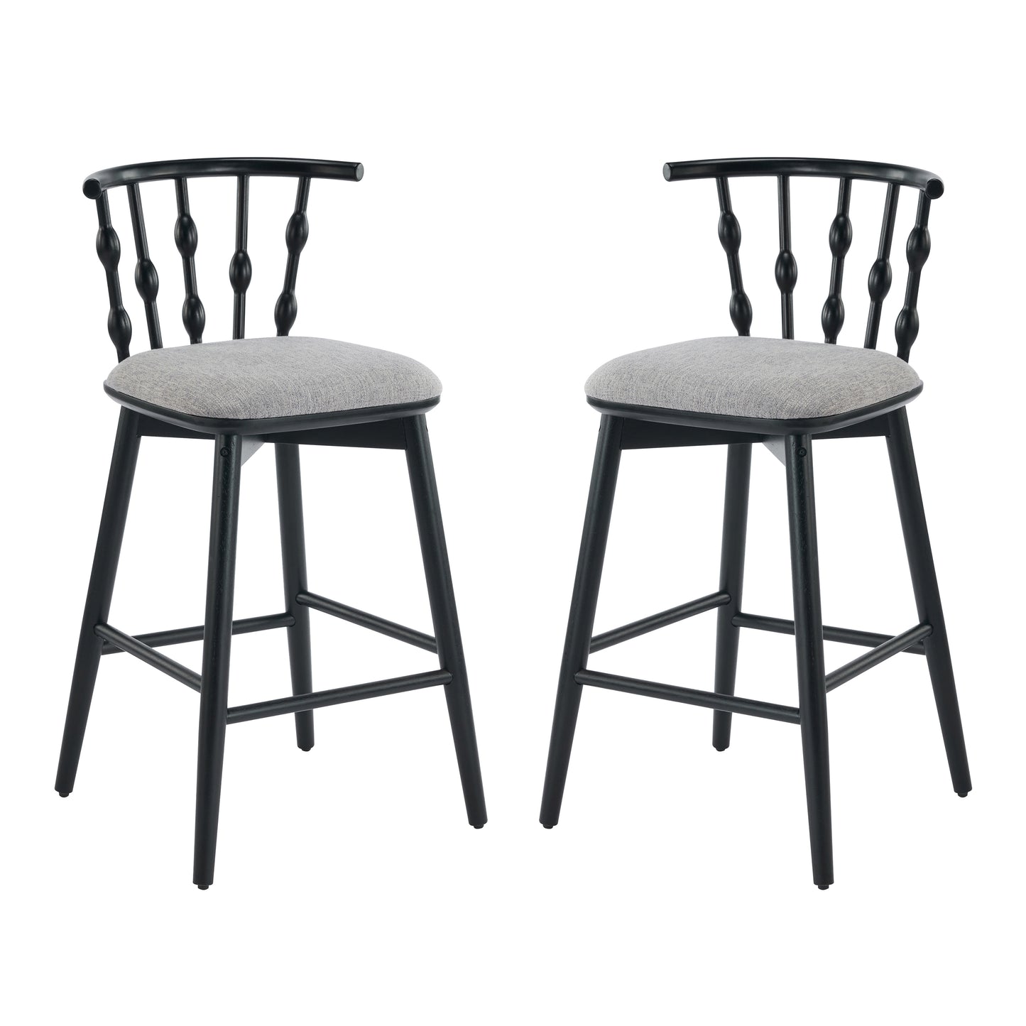 Doria Indoor Wooden Barstool  Black Finish With Grey Upholstery  Set Of 2