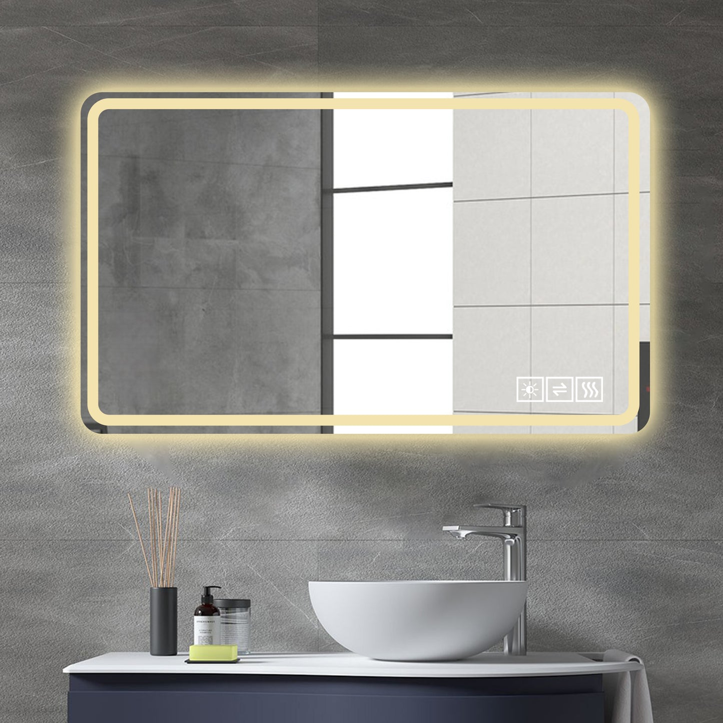 24X40 Inch LED Bathroom Mirror Vanity Mirrors With Front Lights Wall Mounted Anti-Fog Frameless Make Up Mirror With Light 5 Mm Copper-Free Silver Mirror Horizontal Or Vertical
