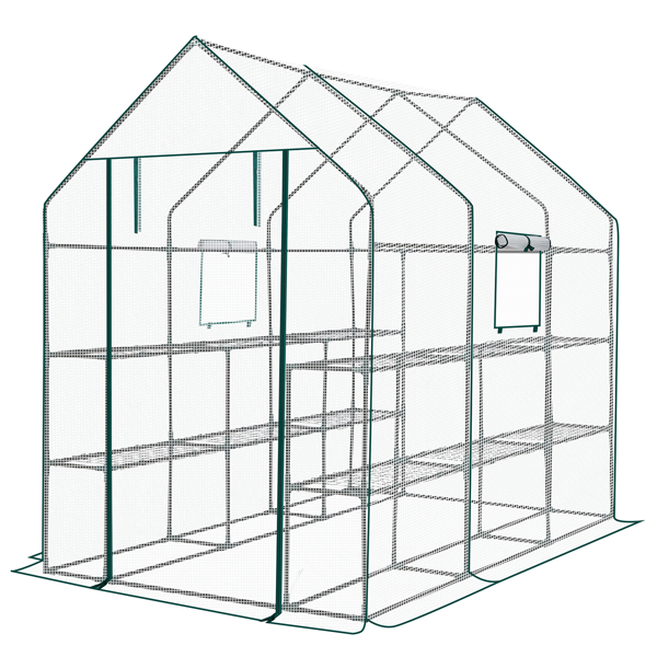 Large Walk-in Greenhouse With PE Cover & Side Windows, 12-Shelf Indoor Outdoor Portable Greenhouse For Garden Backyard, 56 X 85 X 77inch, White