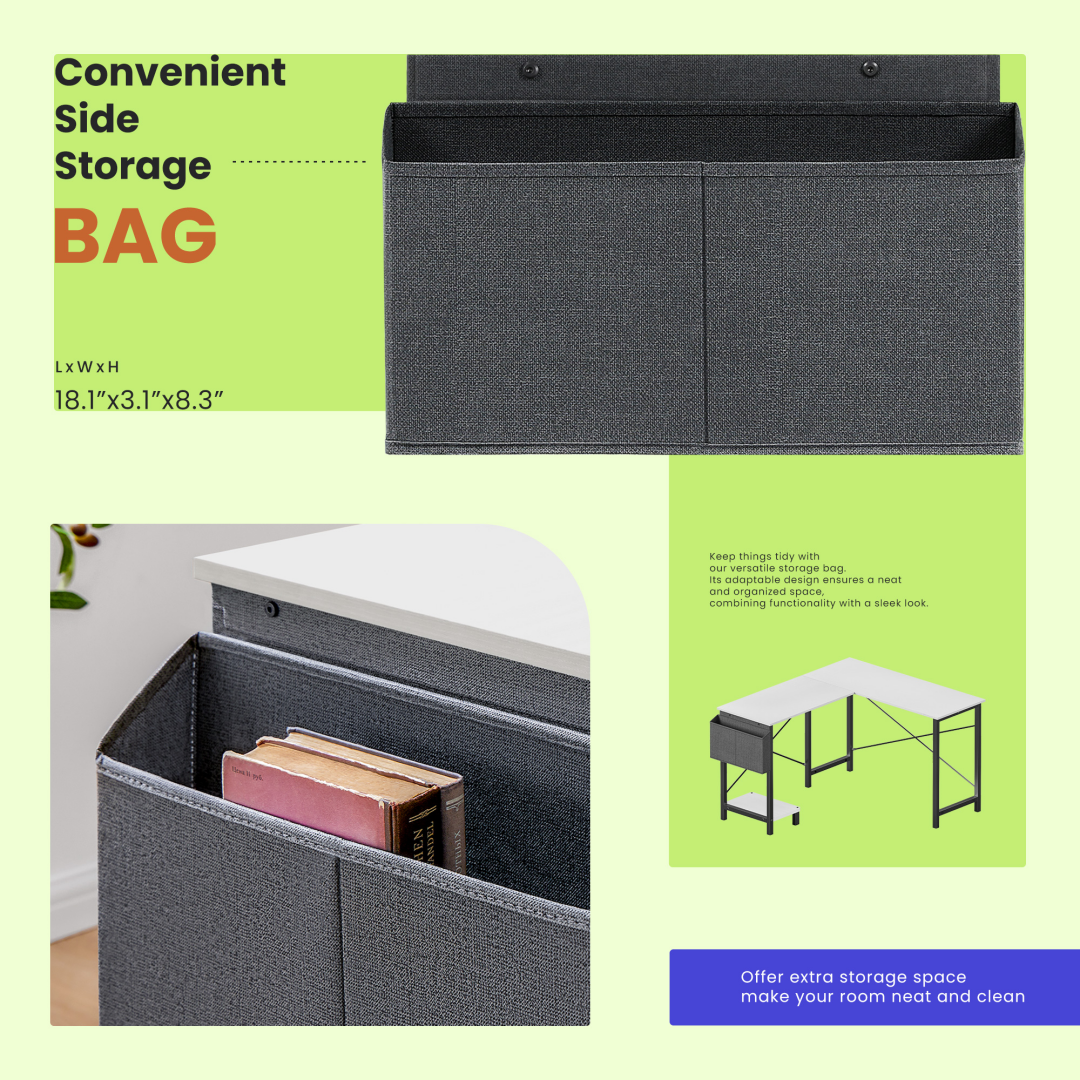 49-Inch L Shaped Desk - Computer Desk Corner Desks Gaming Desk PC Table, With CPU Stand Side Bag For Home Office Dorm Sturdy Writing Workstation