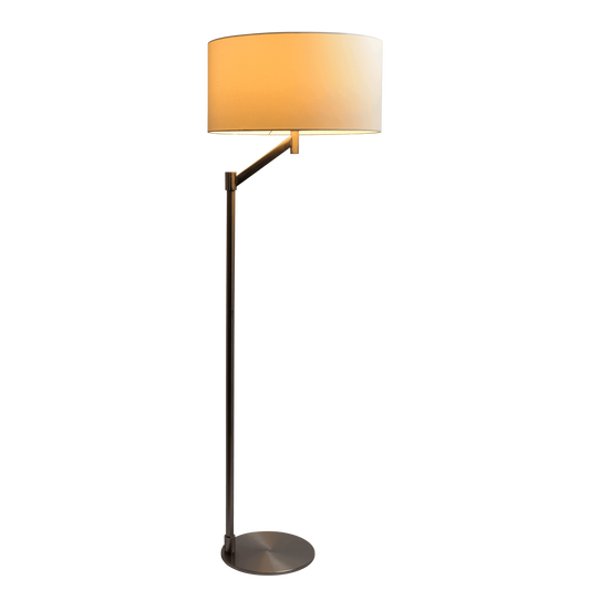 Serene Brushed Nickel Floor Lamp With Rotary  Metal Base White Linen Shade