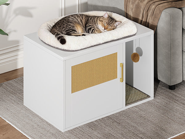 Cat Litter Box Cabinet Multifunctional White Modern Cat House Washroom End Table For Bedroom Living Room
