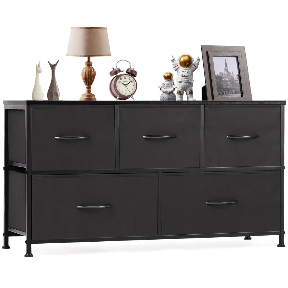 Dresser For Bedroom Storage Drawers Fabric Storage Tower With 5 Drawers, Chest Of Drawers With Fabric Bins