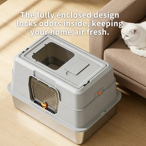 Thick Stainless Steel Fully Enclosed Black Cat Toilet, Sturdy, Bite Proof, Leak Proof, Providing Greater Comfort For Cats In Large Spaces
